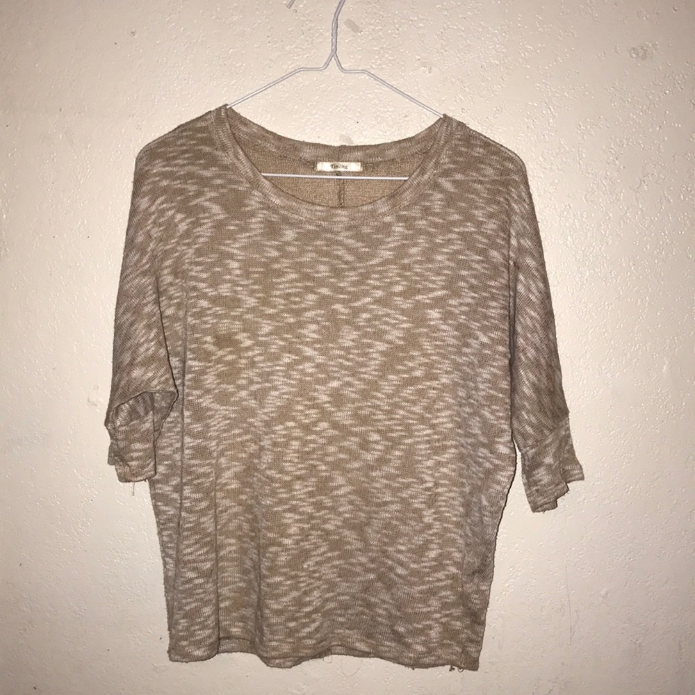 Knit creme top with cropped sleeves